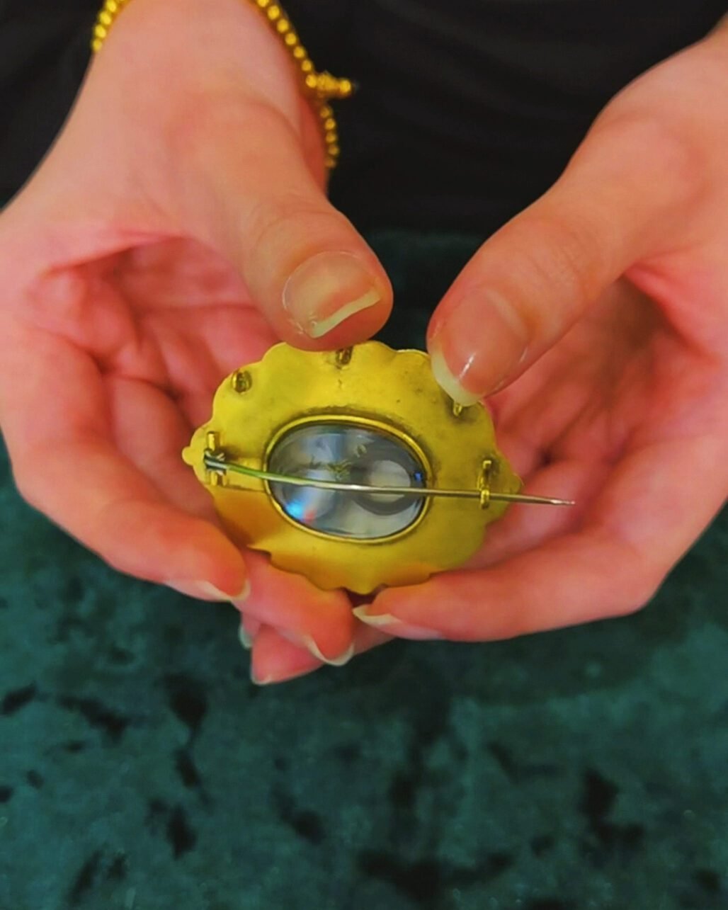 Victorian Antique Keepsake Brooch - Ruby & Emerald with Hairwork Locket (c. 1850)