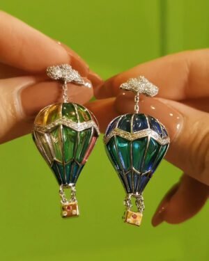 Plique-à-jour Enamel Hot Air Balloon Earrings Stained Glass Effect