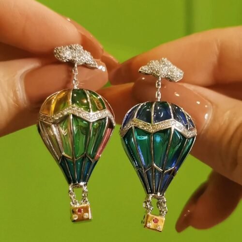 Plique-à-jour Enamel Hot Air Balloon Earrings Stained Glass Effect