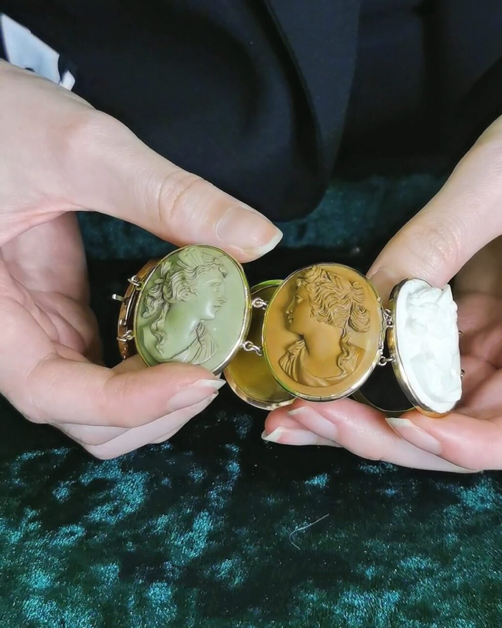 Antique Italian Lava Cameo Bracelet 1860s Greek Mythology