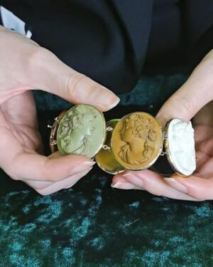 rare-volcanic-lava-rock-agate Antique Italian Lava Cameo Bracelet 1860s Greek Mythology