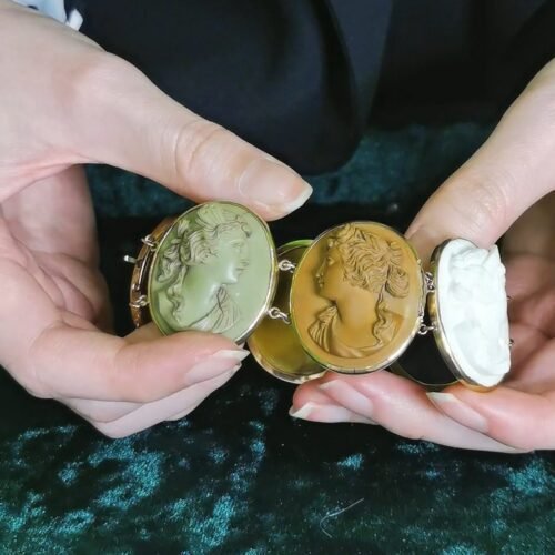 Antique Italian Lava Cameo Bracelet 1860s Greek Mythology