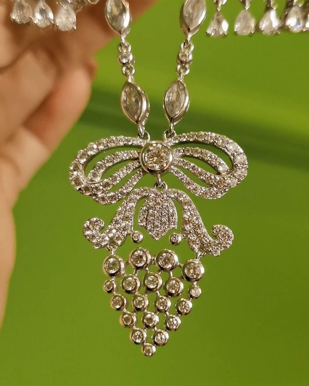 Edwardian Diamond Bow Brooch - 890 Stones & Grape Vine (Heirloom Style)