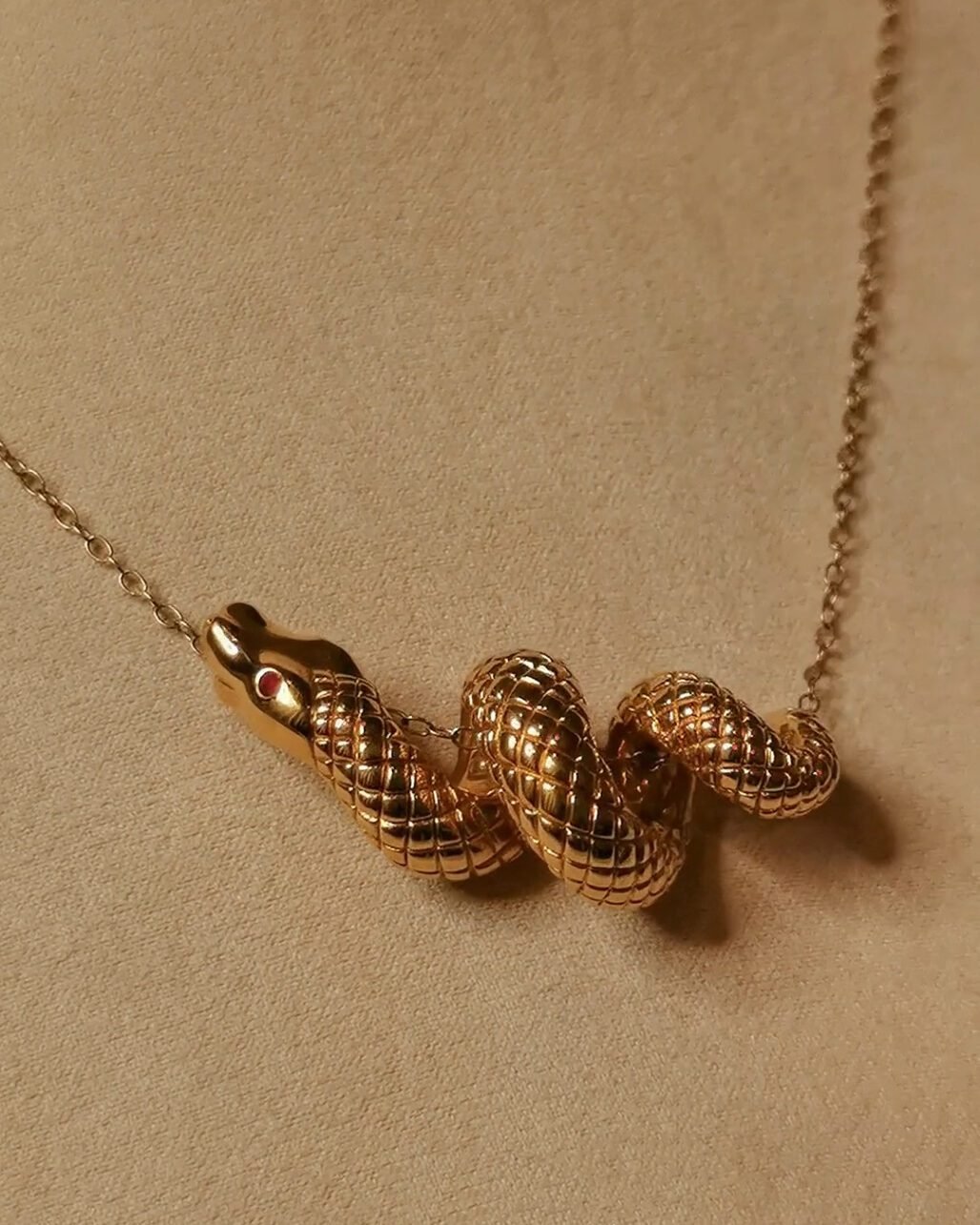 18k Gold Serpent Necklace Symbol of Rebirth