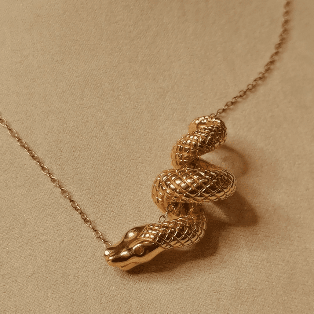 18k Gold Serpent Necklace - The "Cleopatra" Coiled Snake (Symbol of Rebirth)