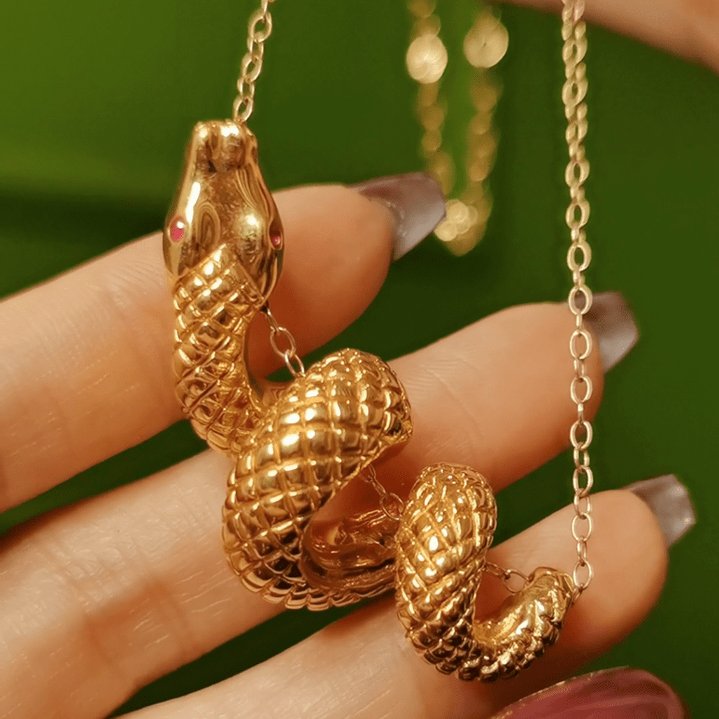 18k Gold Serpent Necklace - The "Cleopatra" Coiled Snake (Symbol of Rebirth)