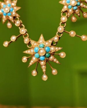 vintage-style-star-necklace Victorian Star Pendant Necklace - 88 Wild Pearls & Turquoise (Star of David)