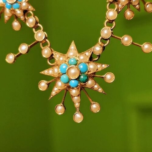 vintage-style-star-necklace Victorian Star Pendant Necklace - 88 Wild Pearls & Turquoise (Star of David)
