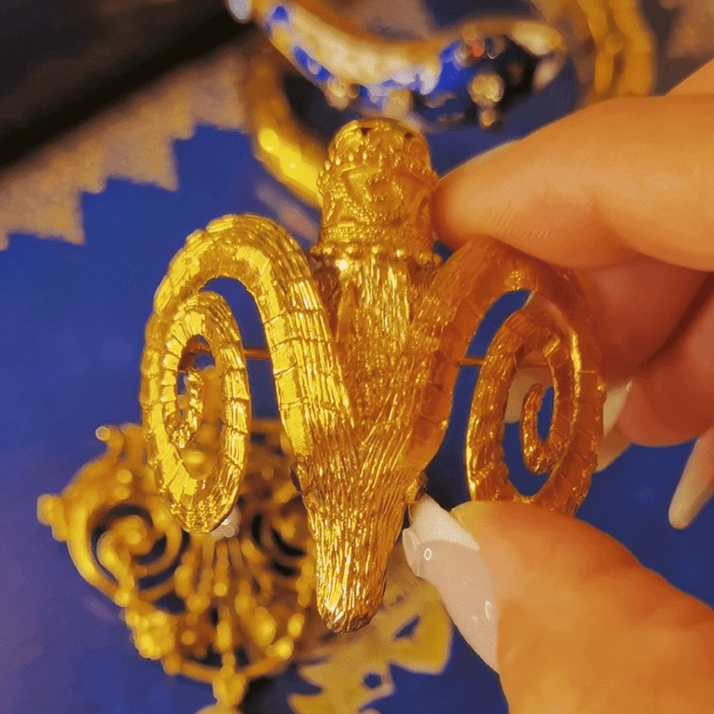 1950s Ilias Lalaounis 18K Gold Ram’s Head Brooch/Pendant – Greek Mythology Antique Jewelry