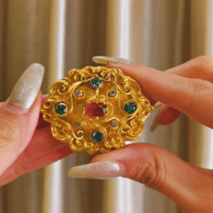 18K Gold Antique Ruby & Emerald Keepsake Brooch