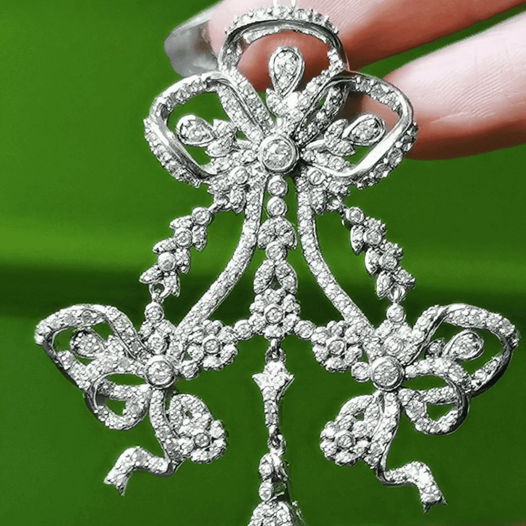 Edwardian Revival South Sea Pearl Pendant | PERLA ART 925 Silver with 18K White Gold & 300 Diamonds