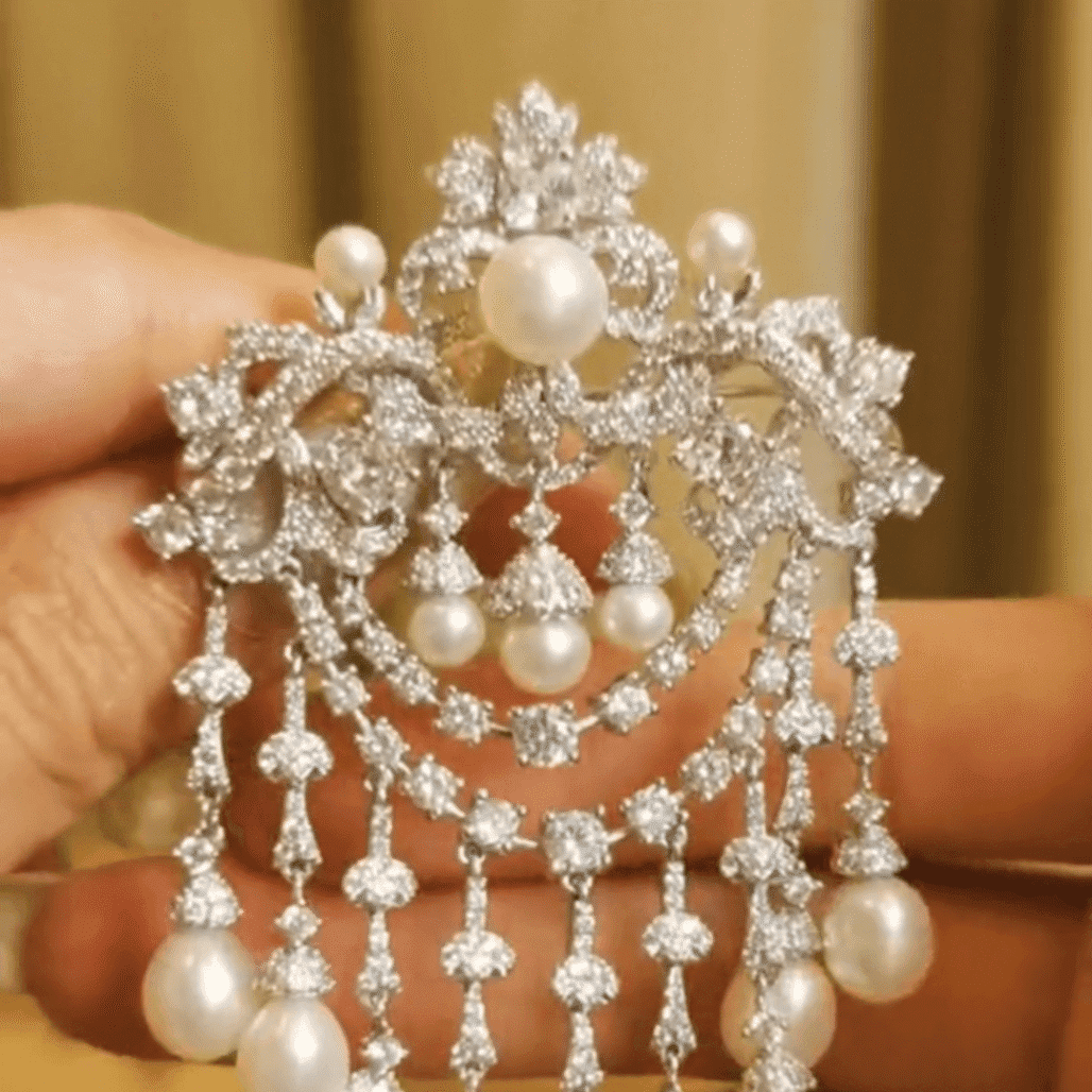 Edwardian Tassel Brooch – PERLA ART Antique-Inspired Design in Silver and Swarovski Crystal