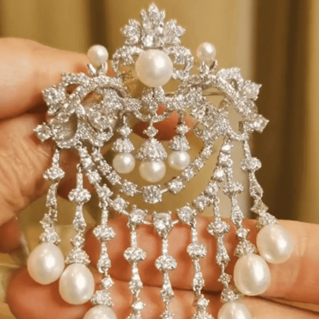 Edwardian Tassel Brooch – PERLA ART Antique-Inspired Design in Silver and Swarovski Crystal