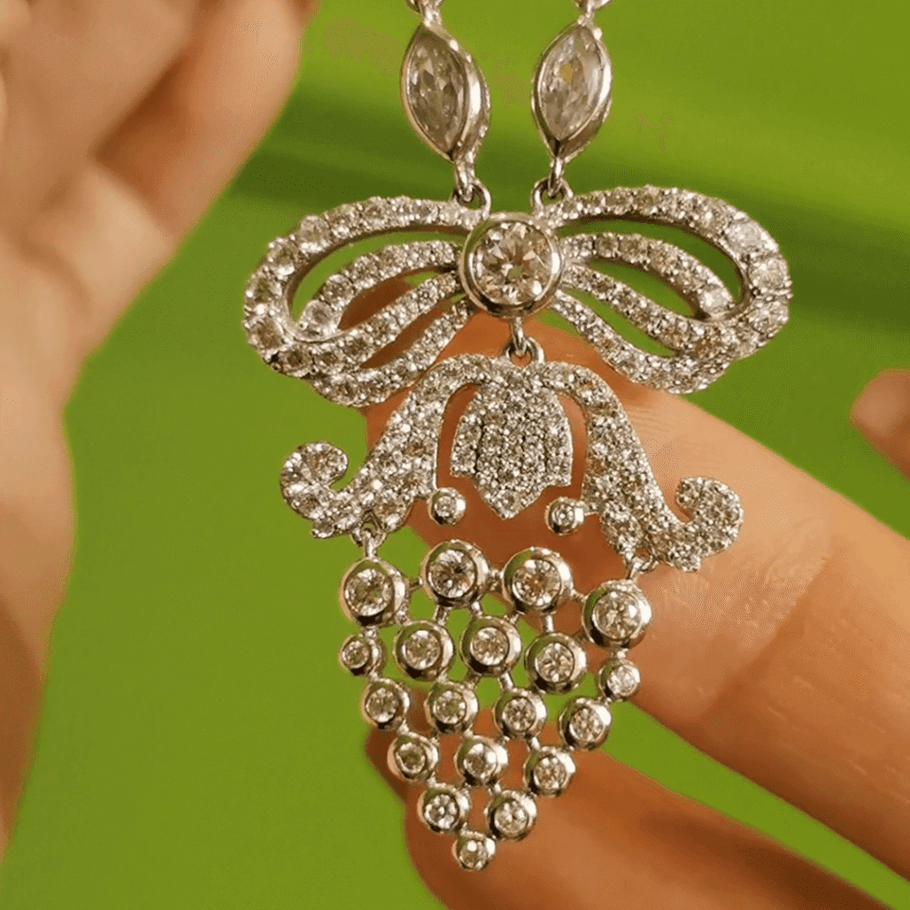 Edwardian-Inspired Diamond Bow Brooch – 18K White Gold with 890 Diamonds