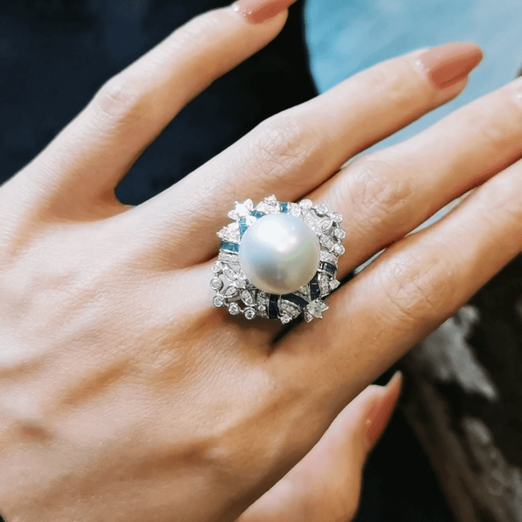Art Deco Mystery Set Emerald & Pearl Jewelry | 18K Gold Diamond Pendant-Ring