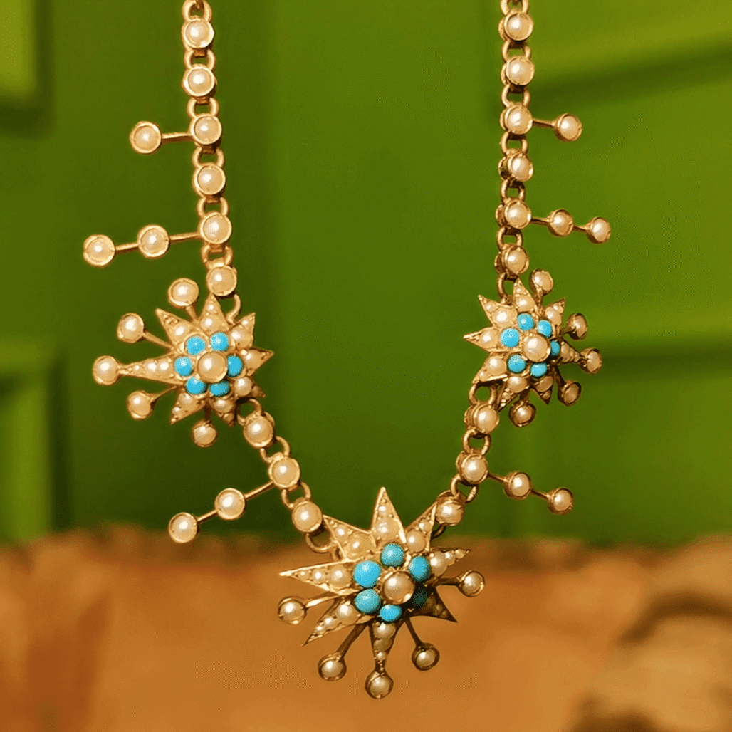 Victorian Star Pendant Necklace | Wild Pearl & Turquoise Antique Design