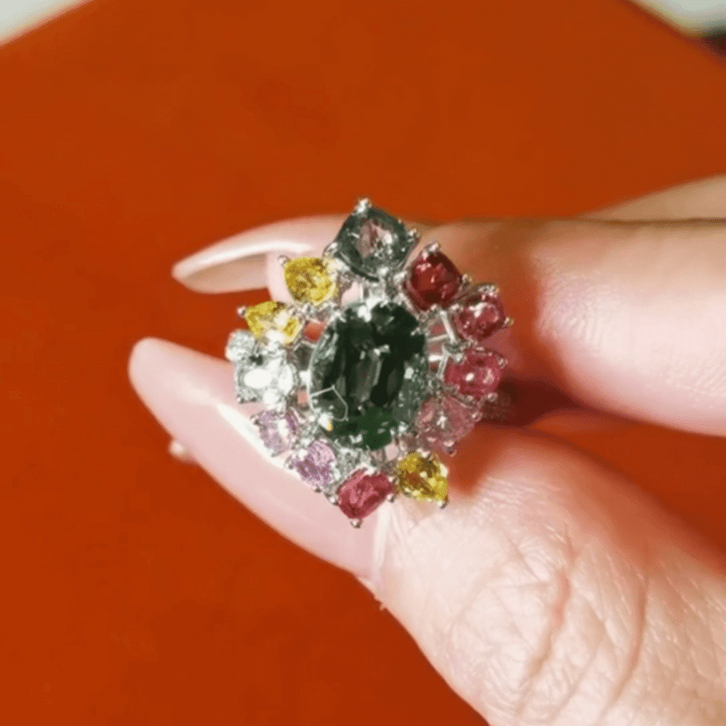 2.18ct Fine-Cut with Colorful Sapphire Halo