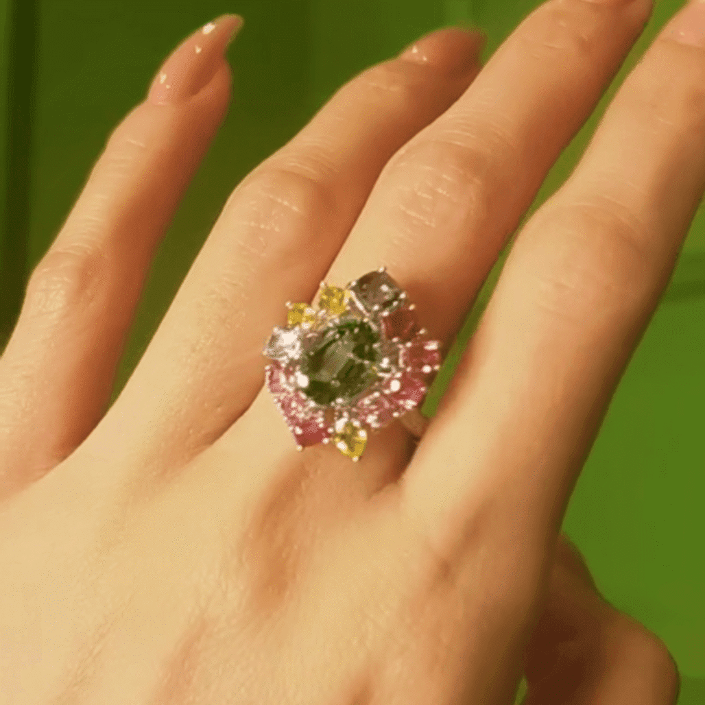 2.18ct Fine-Cut with Colorful Sapphire Halo