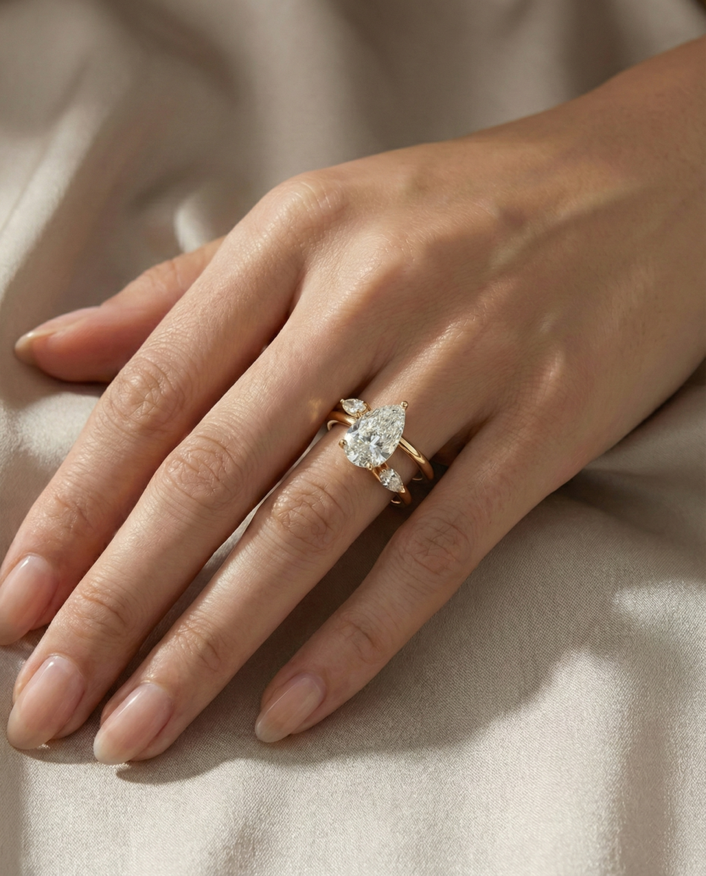 2 Carat Pear Moissanite Ring - 18k Gold Vermeil Engagement