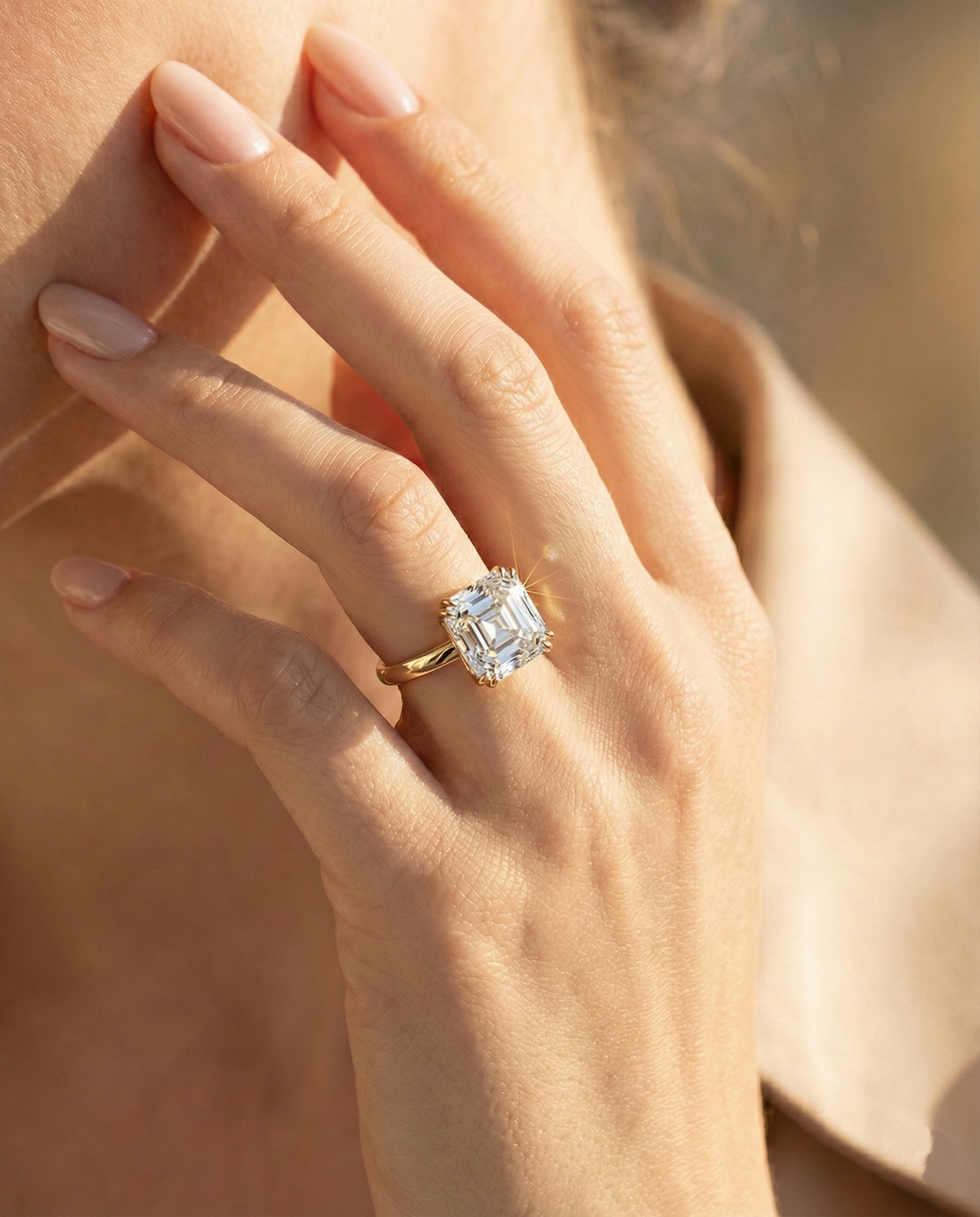 Brilliant Asscher Moissanite Ring - 3ct Diamond-Cut 18K Gold Vermeil