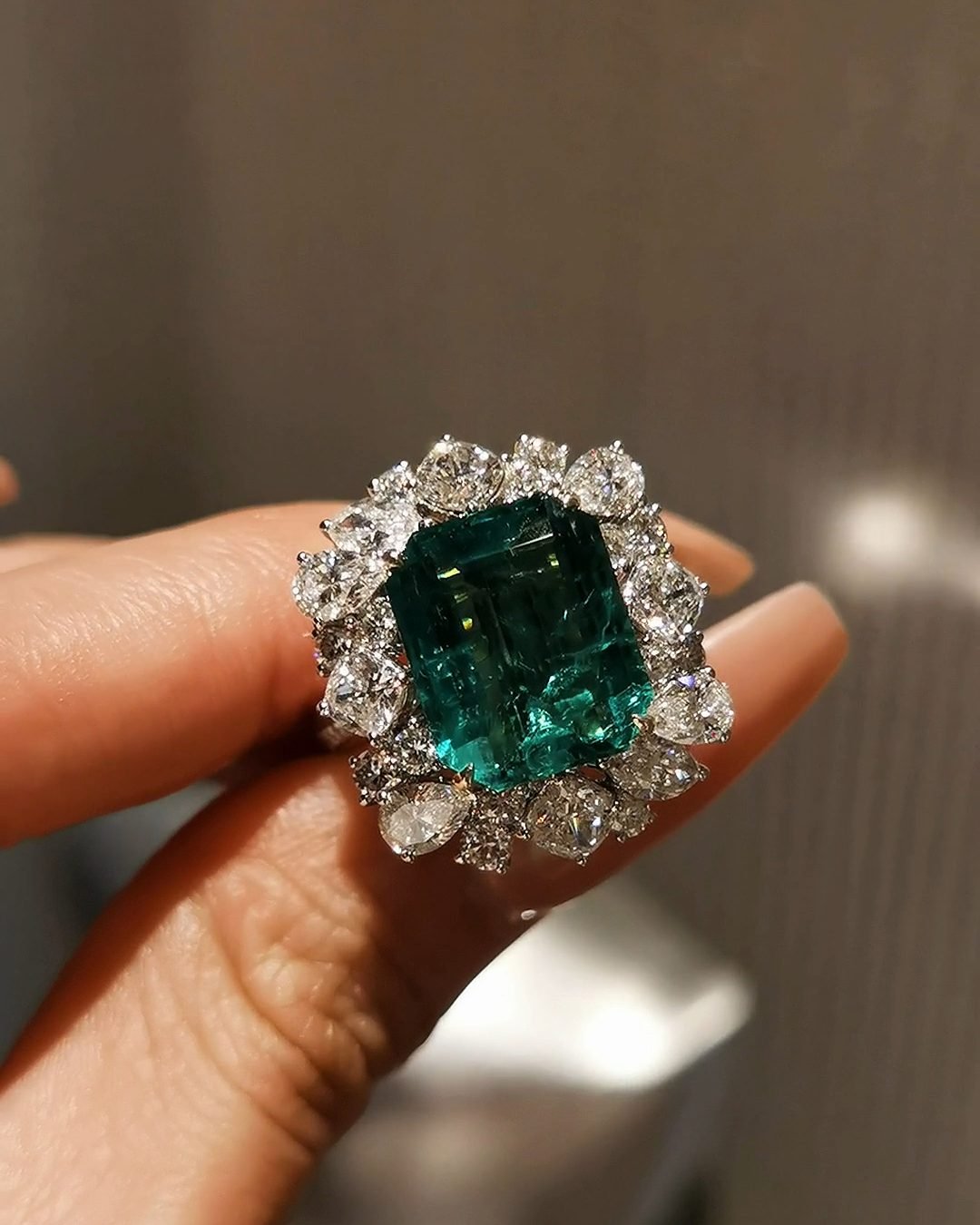 6ct Zambian Emerald Ring - Vivid Green Emerald Cut (Blooming Diamond Halo)