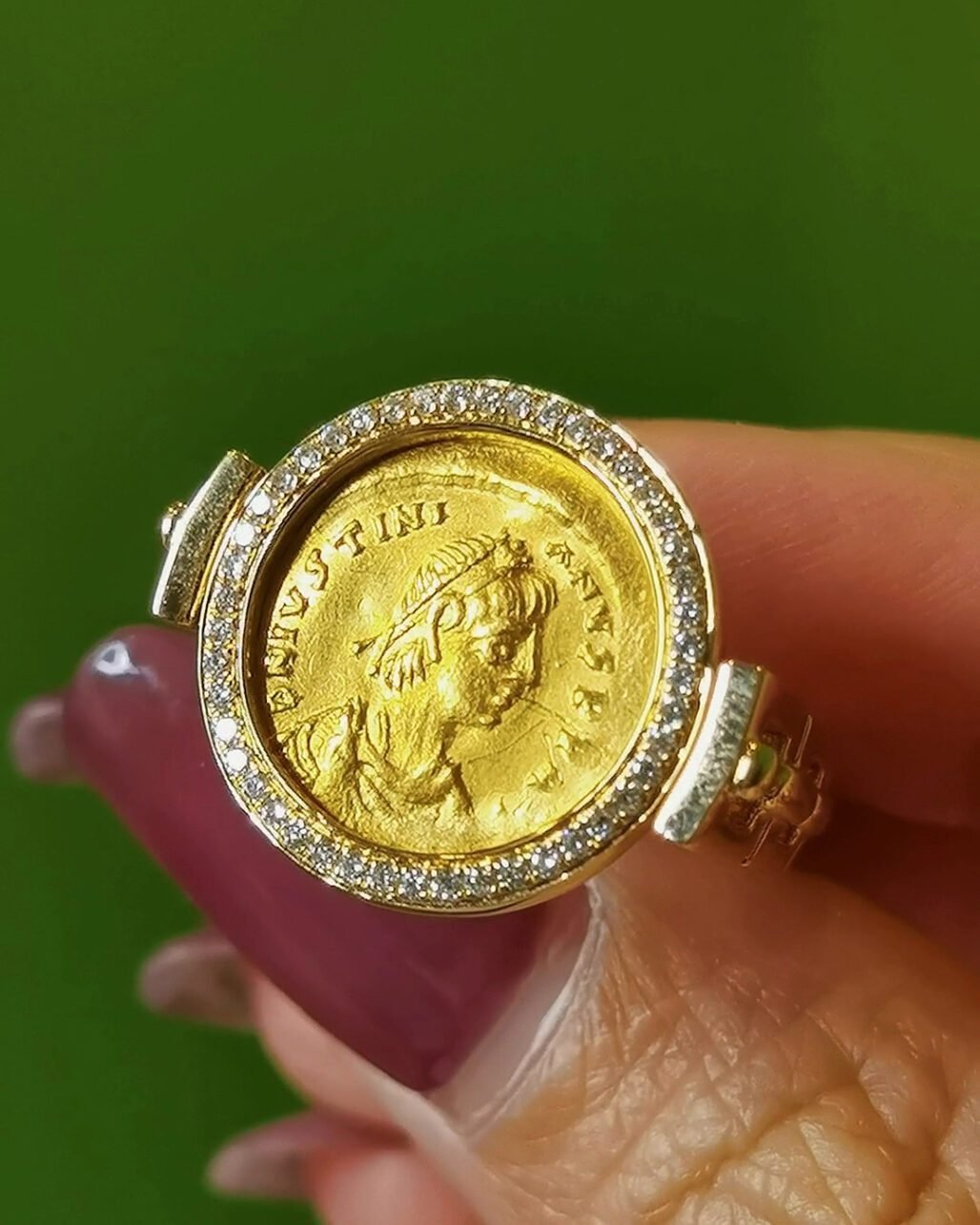 Authentic Ancient Greek Coin Ring - Thrace Lion 400 BC (18k Gold Swivel & Ruby)