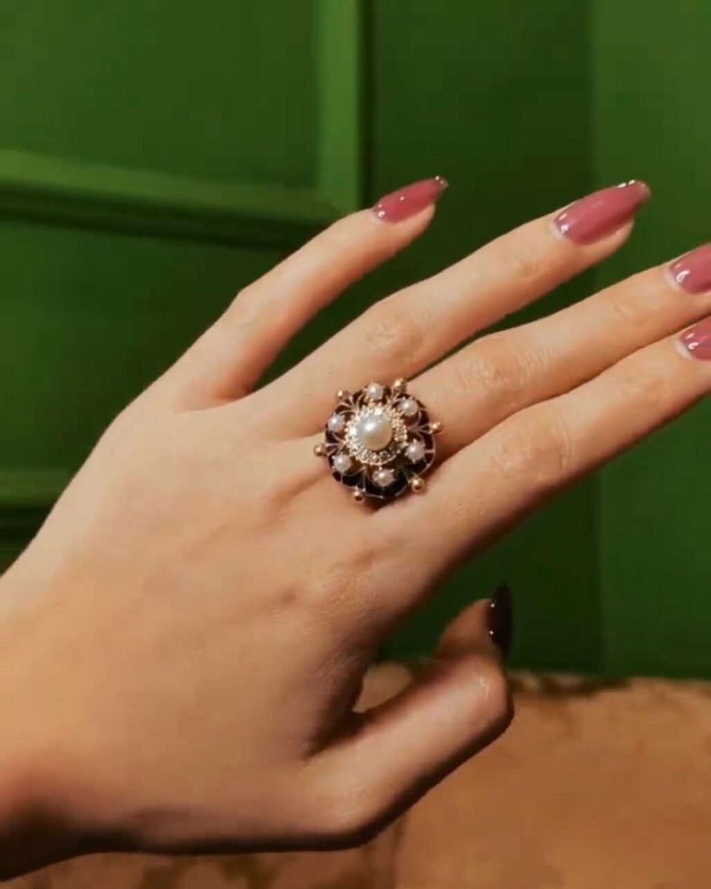 Victorian Blue Enamel & Wild Pearl Ring - 1880s 15k Gold Antique (Diamond Accents)