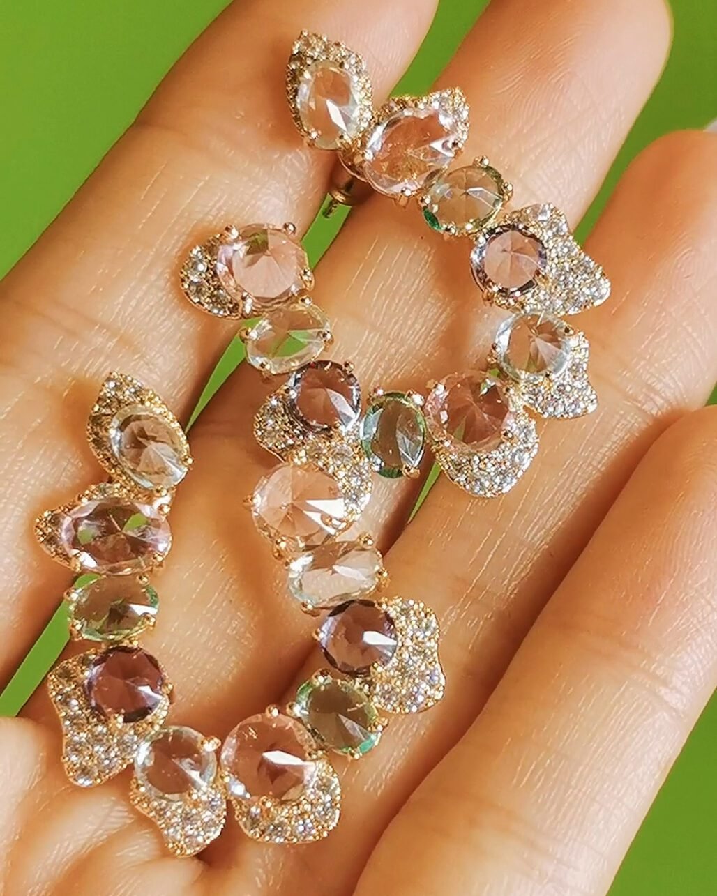 Reverse Set Swarovski Crystal Earrings - Art Nouveau Multicolor (Two-Tone Gold)