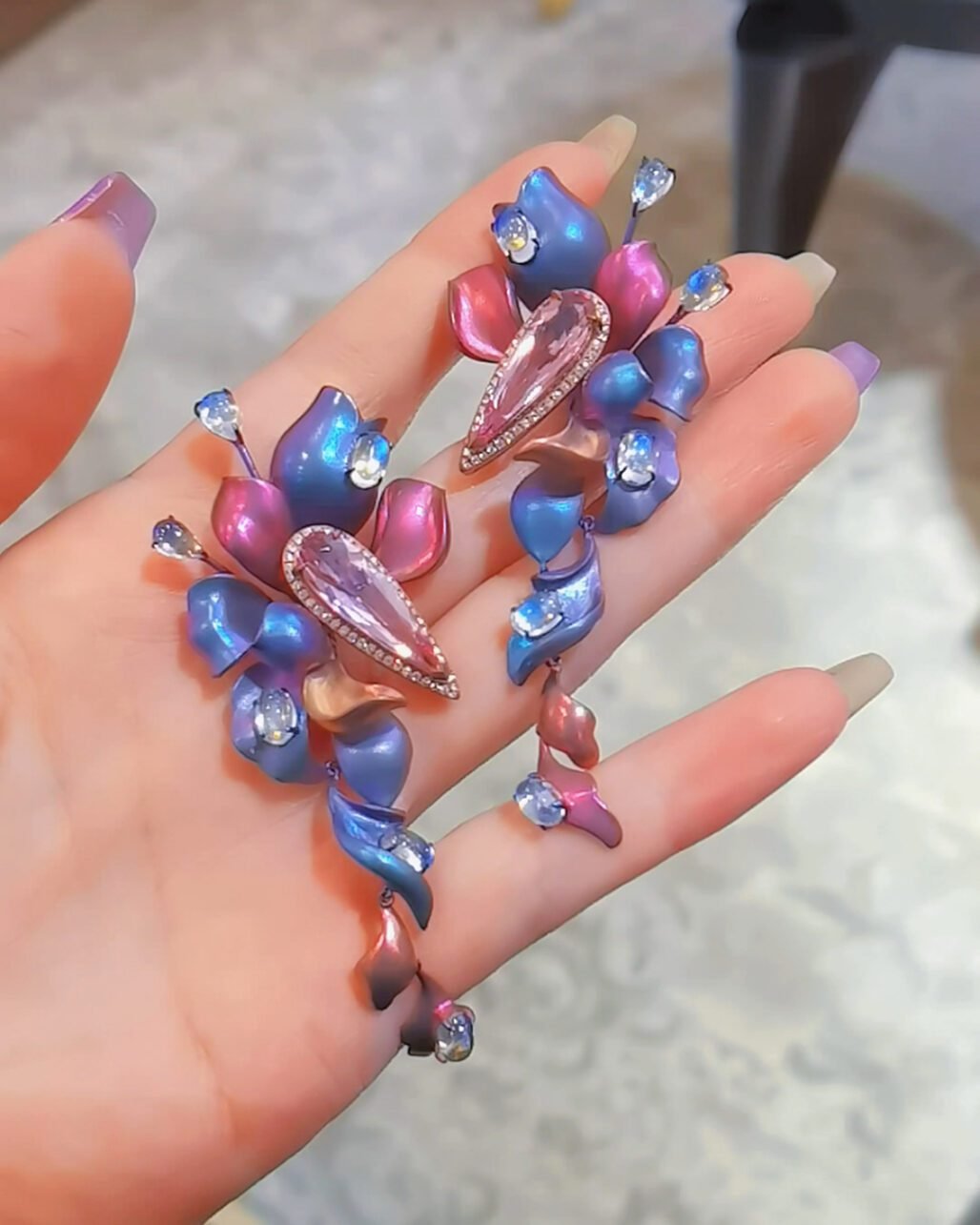 Titanium Morganite Earrings by Perla Art