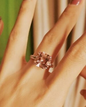Asscher Cut Pink Morganite Ring 18k Gold Sugar Cube
