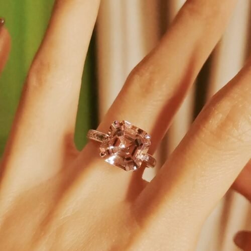 asscher-cut Asscher Cut Pink Morganite Ring 18k Gold Sugar Cube