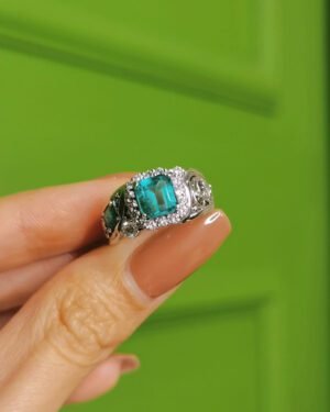 Asymmetrical Zambian Emerald Ring Heavy Gold Wave Design