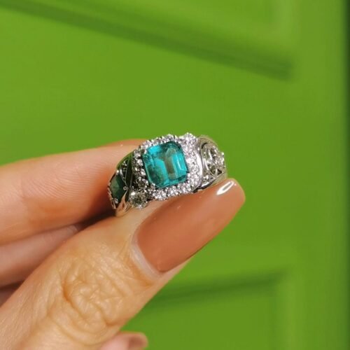 Asymmetrical Zambian Emerald Ring Heavy Gold Wave Design