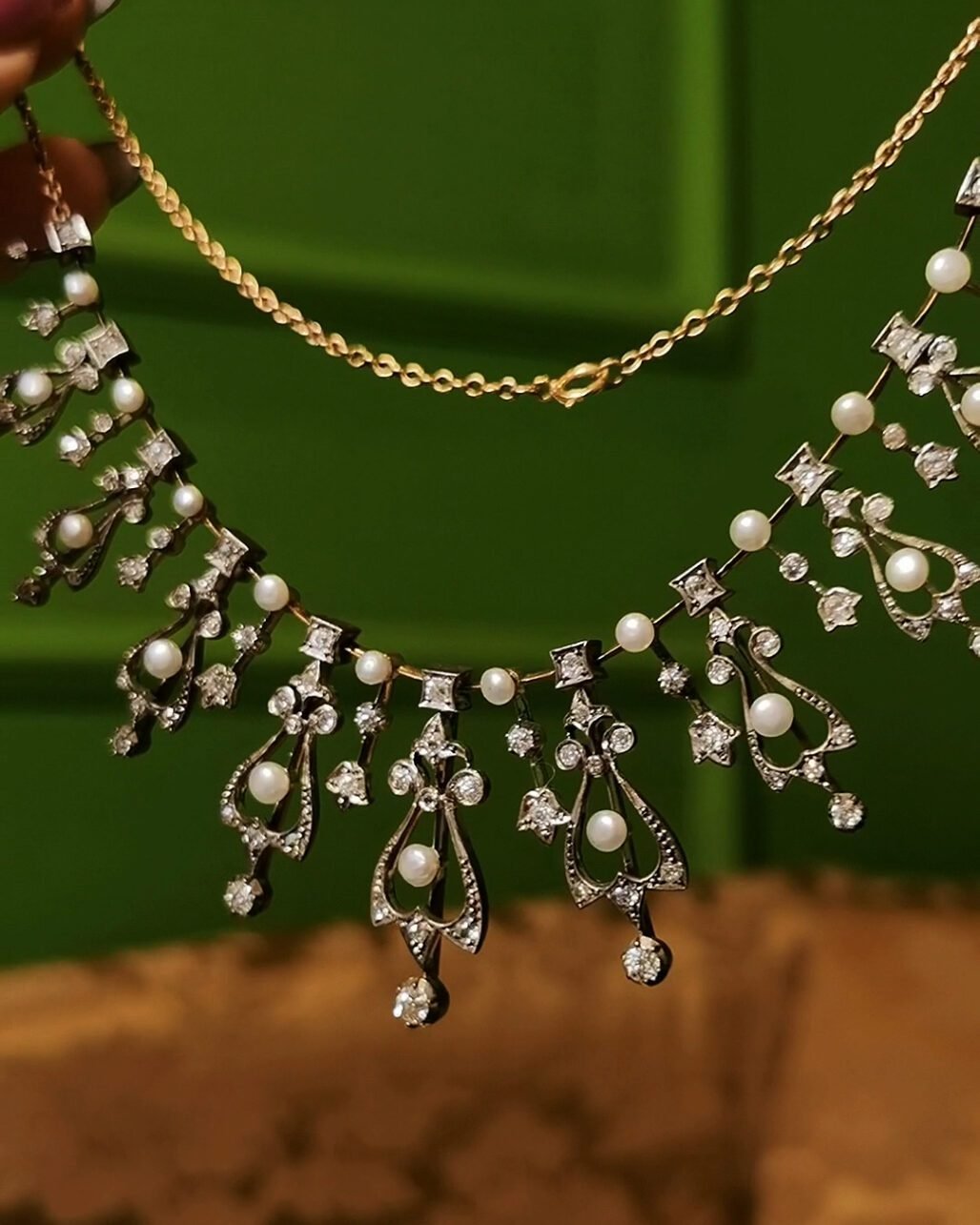 Edwardian Natural Wild Pearl & Diamond Necklace - Platinum Tiara Convertible (c. 1900)