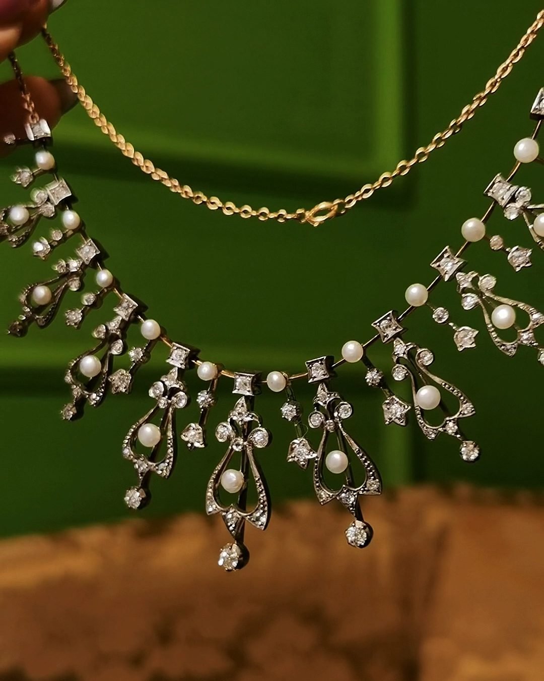 Edwardian Natural Wild Pearl & Diamond Necklace - Platinum Tiara Convertible (c. 1900)