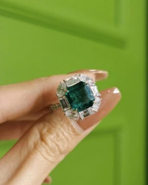 Vivid Green Zambian Emerald Ring 3.57ct Glass Body