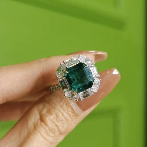 Vivid Green Zambian Emerald Ring 3.57ct Glass Body