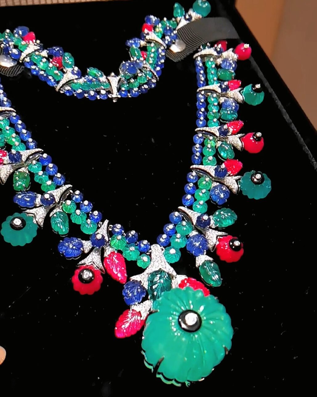 Tutti Frutti Style Necklace Set - Carved Emerald, Ruby & Sapphire (High Jewelry)