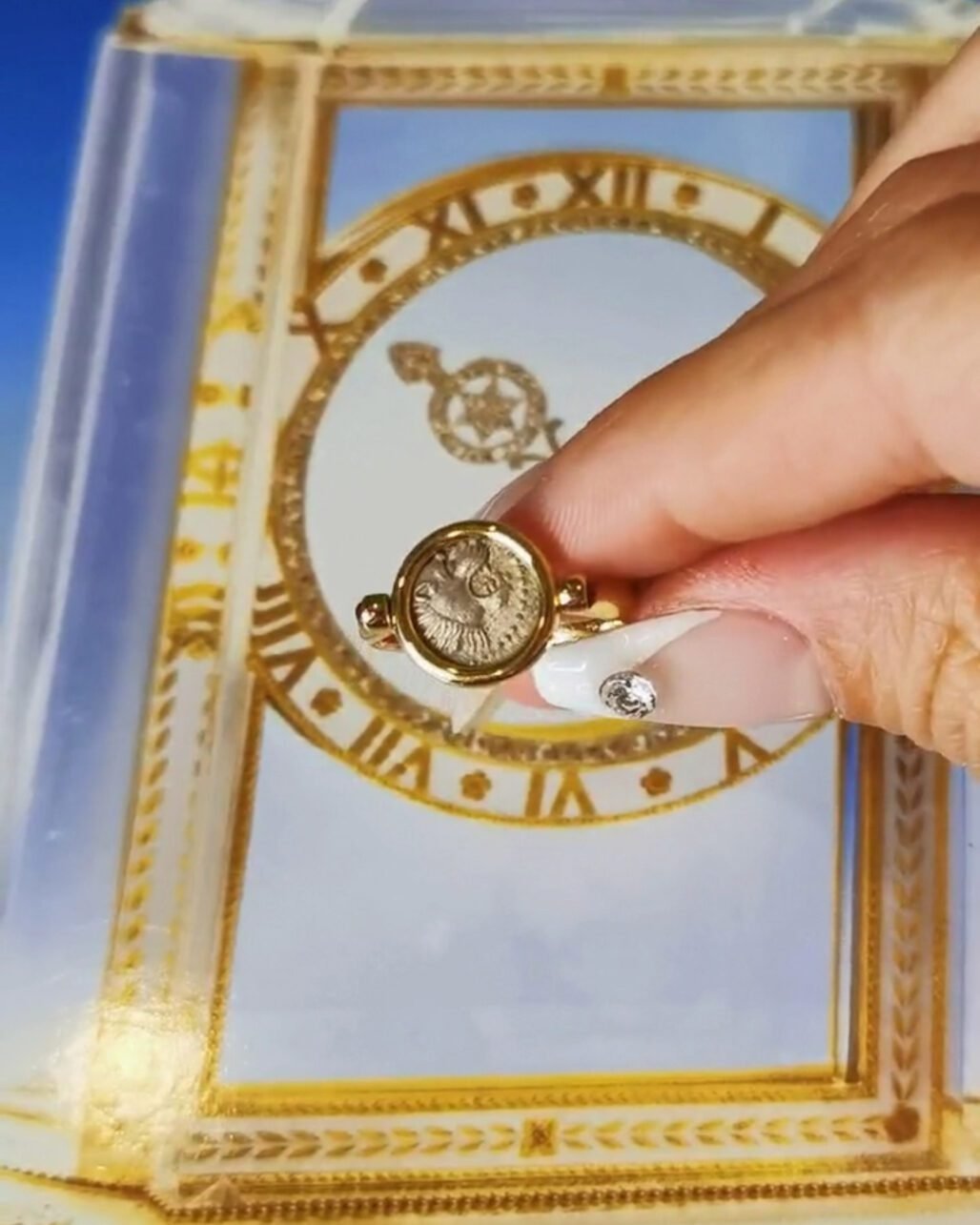 Ancient Greek Thrace Lion Coin Ring - Circa 400 BC Hemidrachm (18k Gold & Ruby)