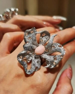 Conch Pearl Ring & Pendant - Hand Carved Wax Floral Design (High Jewelry)