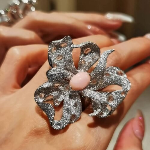 Conch Pearl Ring & Pendant - Hand Carved Wax Floral Design (High Jewelry)