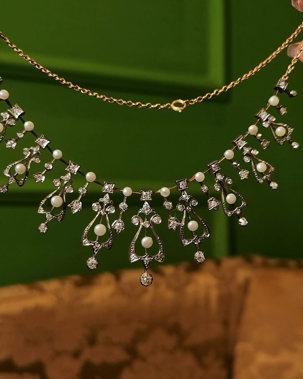 Edwardian Natural Wild Pearl & Diamond Necklace - Platinum Tiara Convertible (c. 1900)