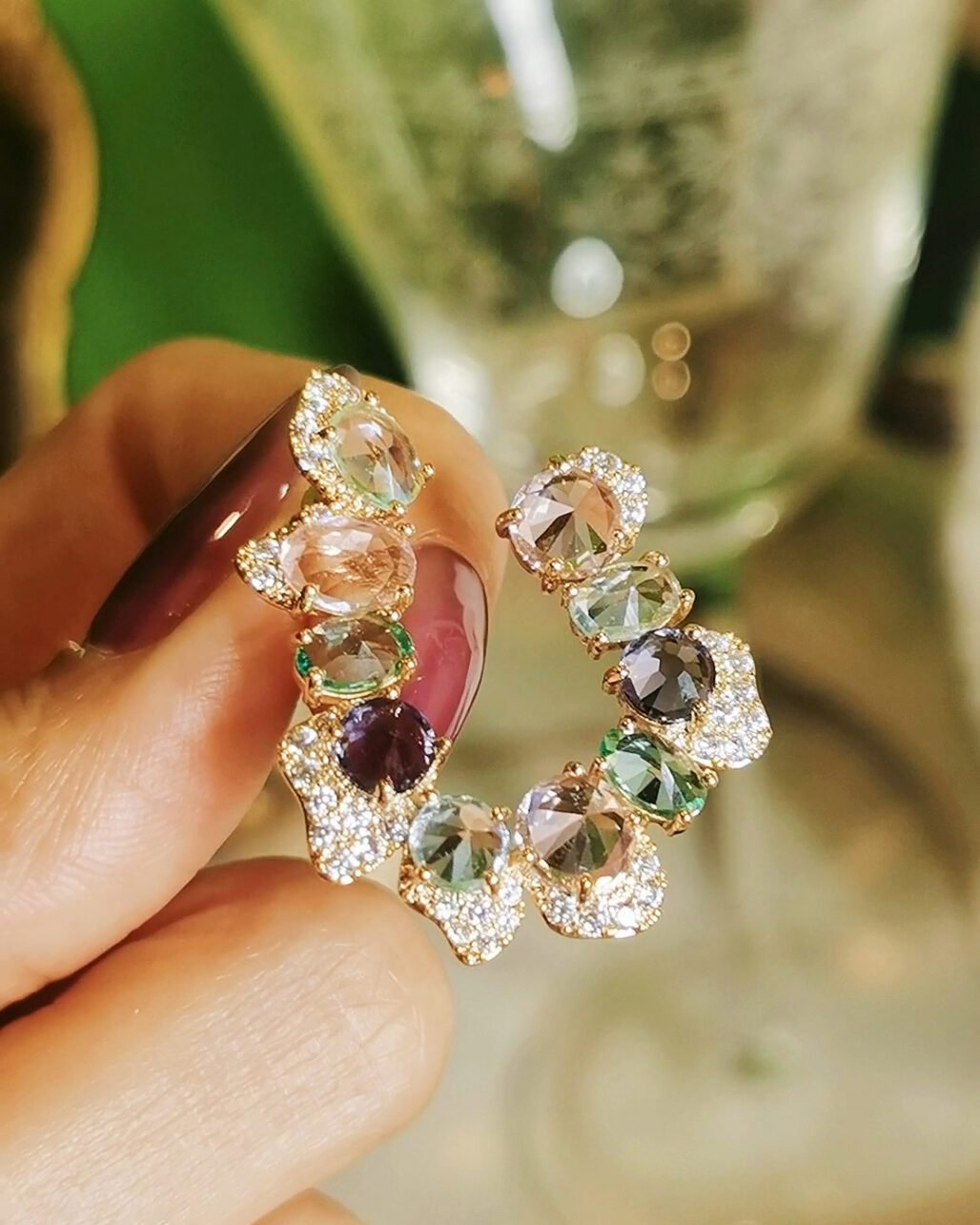 Reverse Set Swarovski Crystal Earrings - Art Nouveau Multicolor (Two-Tone Gold)