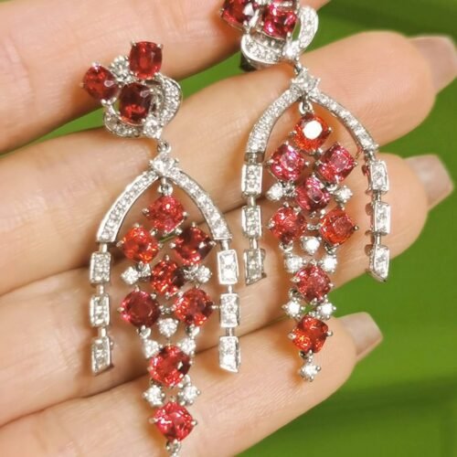 Jedi Spinel Chandelier Earrings Neon Red 18k White Gold