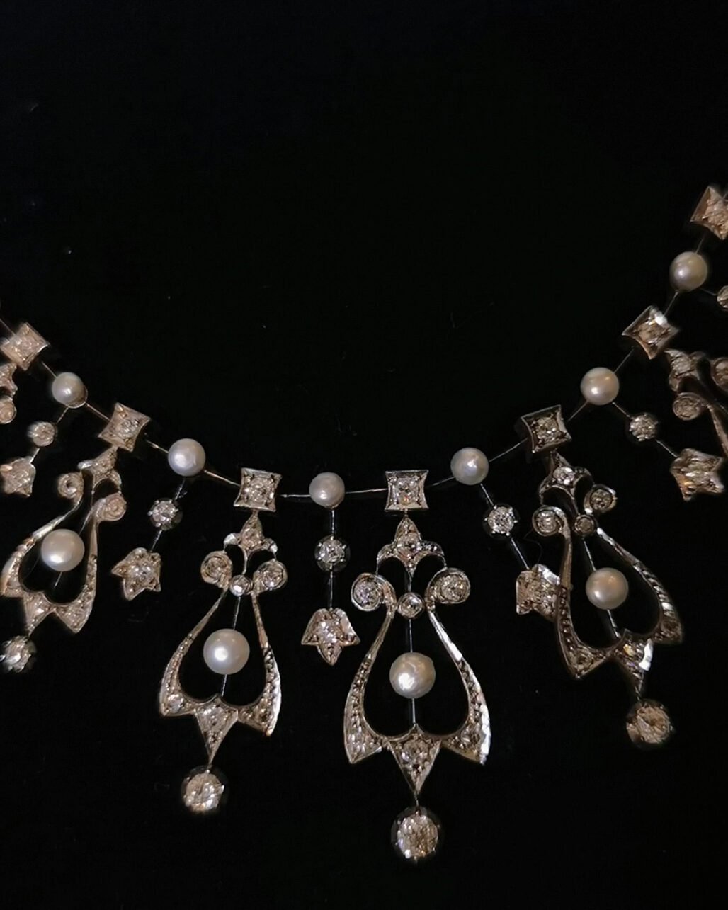 Edwardian Natural Wild Pearl & Diamond Necklace - Platinum Tiara Convertible (c. 1900)