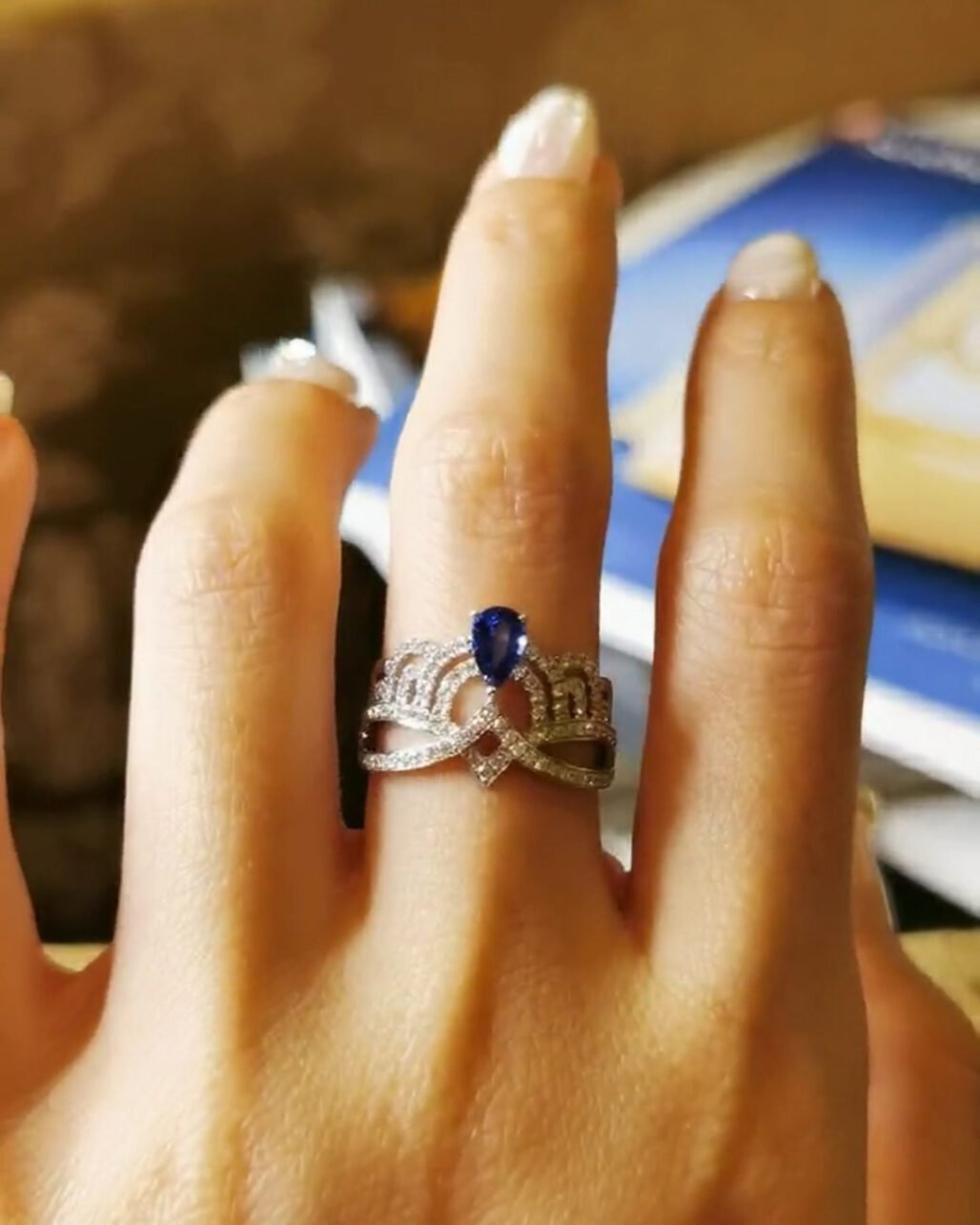 Josephine Sapphire Tiara Ring - 18k White Gold (Pear Cut)