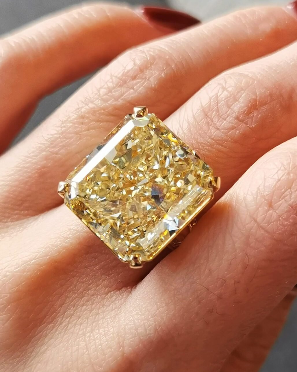 33.3ct Canary Yellow Diamond Ring - Fancy Vivid Radiant Cut (The Legend)