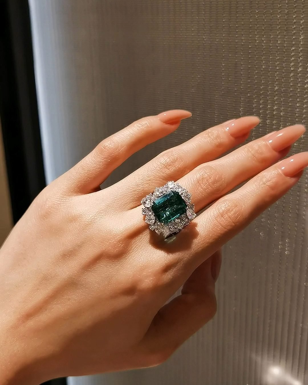 6ct Zambian Emerald Ring - Vivid Green Emerald Cut (Blooming Diamond Halo)