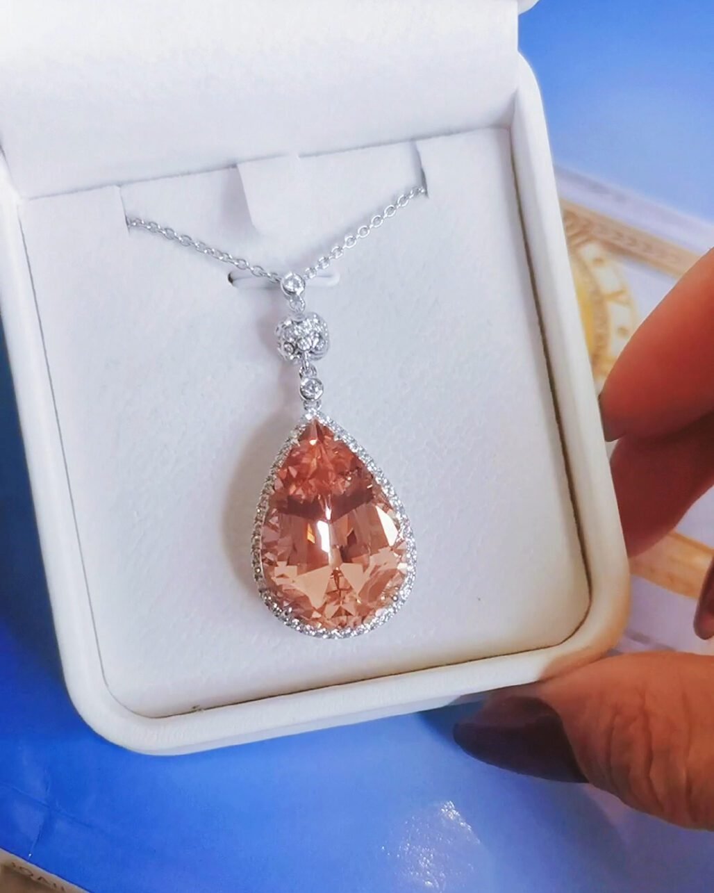 Pink Morganite Pendant Necklace 22.57ct German Cut