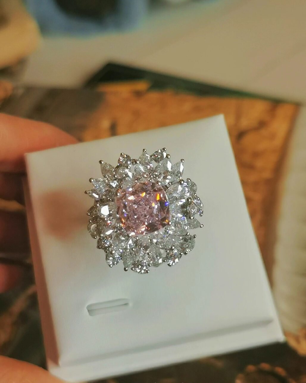 Pink Diamond Firework Ring - Cushion Cut High Carbon (Graff Style)